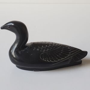 Vintage Black Pearlite Stonecraft Loon Figurine Paperweight Boma Canada